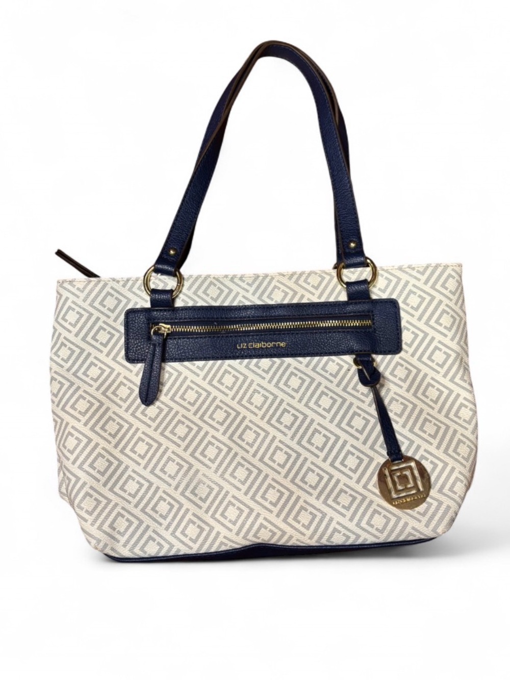 Liz Claiborne Navy & Cream Patterned Shoulder Bag